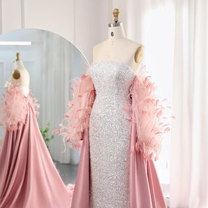 Vestido de Festa Luxuria Intensa Rosa com Plumas Brilho - Modelo Especial