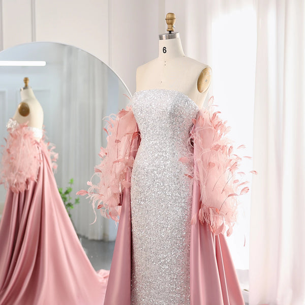 Vestido de Festa Luxuria Intensa Rosa com Plumas Brilho - Modelo Especial