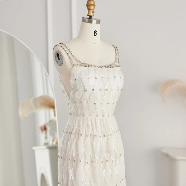 Vestido de Festa Longo em Cristais Branco Montpellier - Modelo Especial