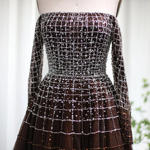 Vestido de Festa Luxo Ombro a Ombro em Terracota com Pedraria - Modelo Especial