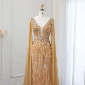 Vestido de Festa Sereia com Manga Capa Longo Exuberante - Modelo Especial