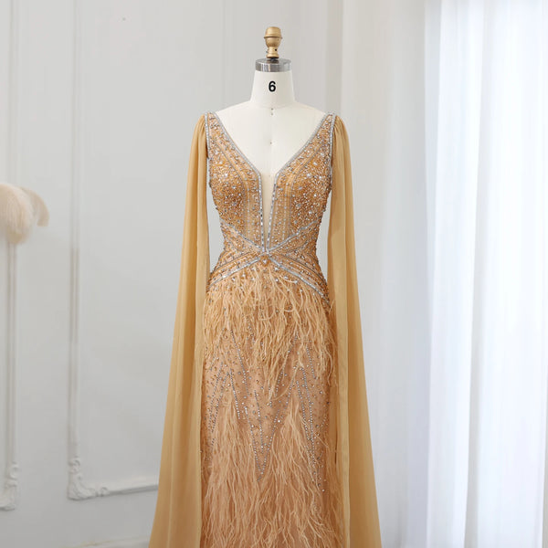 Vestido de Festa Sereia com Manga Capa Longo Exuberante - Modelo Especial