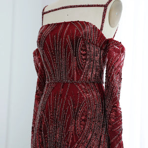 Vestido de Festa com Mangas Longas e Pedrarias