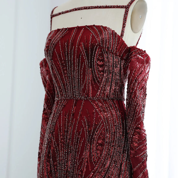 Vestido de Festa com Mangas Longas e Pedrarias