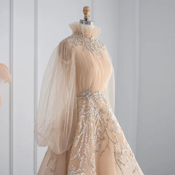 Vestido de Festa A-Line em Organza Floral com Cristais e Babados