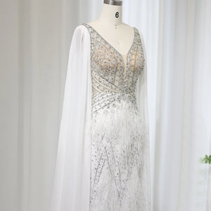 Vestido de Festa Sereia com Manga Capa Longo Exuberante - Modelo Especial