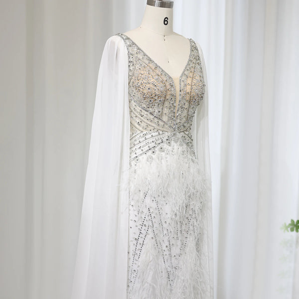 Vestido de Festa Sereia com Manga Capa Longo Exuberante - Modelo Especial