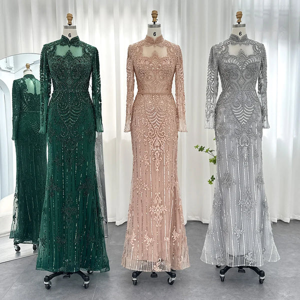 Vestido de Festa Longo Charmoso com Manga Longa e Brilho - Modelo Especial