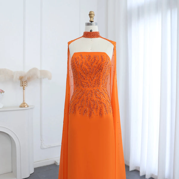 Vestido de Festa Deslumbrante Laranja Longo Luxo - Modelo Especial