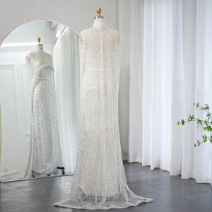 Vestido de Festa Luxuoso com Pérolas e Capa