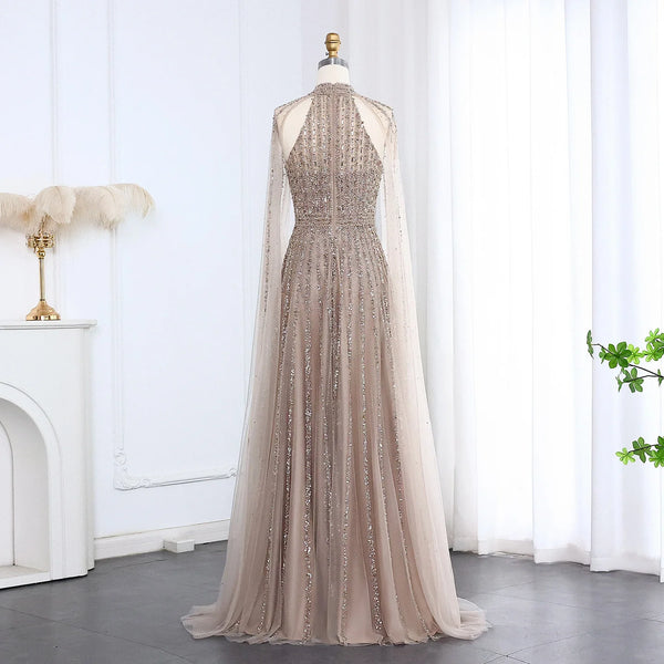 Vestido de Festa Luxo Longo com Manga Capa Beauty
