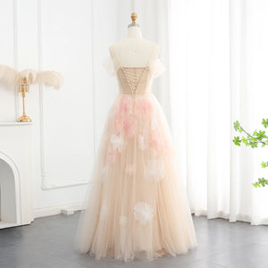 Vestido de Festa Longo Champanhe Garden em Renda - Modelo Especial