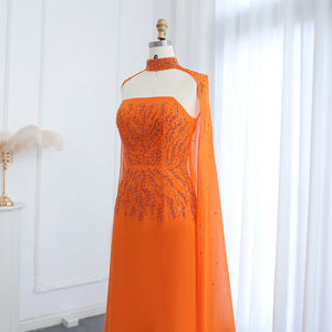 Vestido de Festa Deslumbrante Laranja Longo Luxo - Modelo Especial