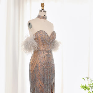 Vestido de Festa Luxo Sereia Ornamentado com Cristais