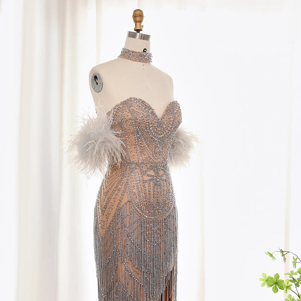 Vestido de Festa Luxo Sereia Ornamentado com Cristais
