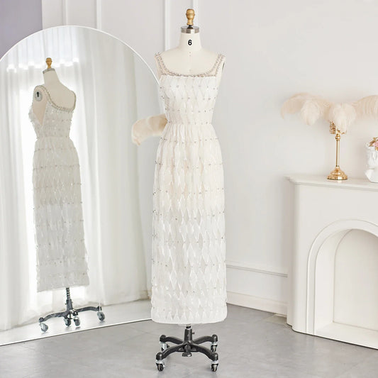 Vestido de Festa Longo em Cristais Branco Montpellier - Modelo Especial
