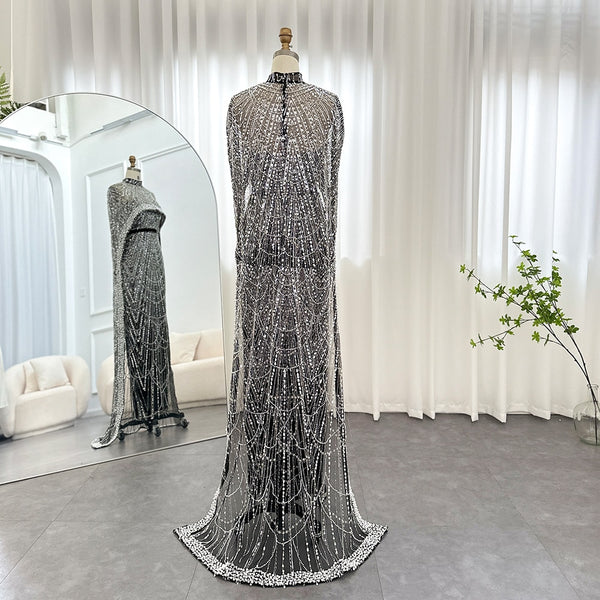 Vestido de Festa Luxuoso com Pérolas e Capa
