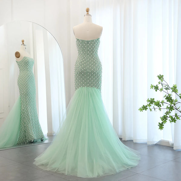 Vestido de Festa Maxi Luxo Totalmente Adornado com Pérolas e Cristais - Modelo Especial