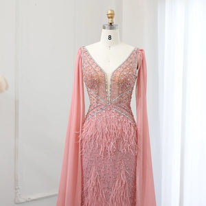 Vestido de Festa Sereia com Manga Capa Longo Exuberante - Modelo Especial