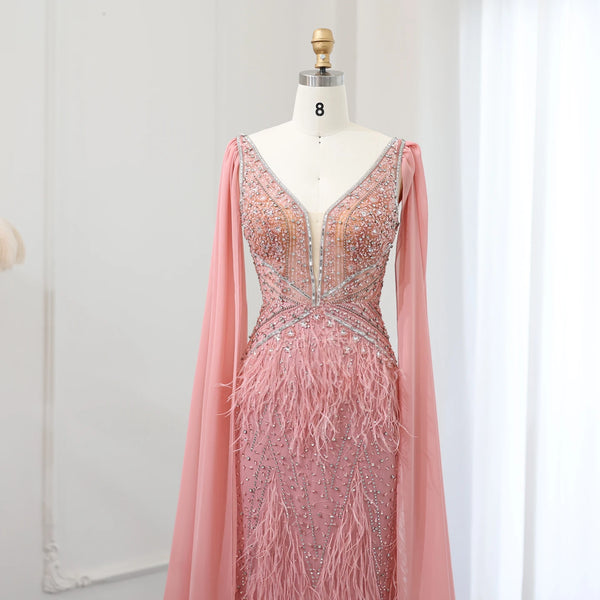 Vestido de Festa Sereia com Manga Capa Longo Exuberante - Modelo Especial