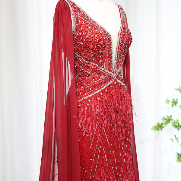 Vestido de Festa Sereia com Manga Capa Longo Exuberante - Modelo Especial