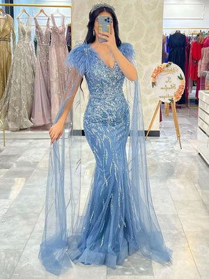 Vestido de Festa Capa Longa Elegante Luar (Pronta Entrega)