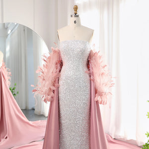 Vestido de Festa Luxuria Intensa Rosa com Plumas Brilho - Modelo Especial