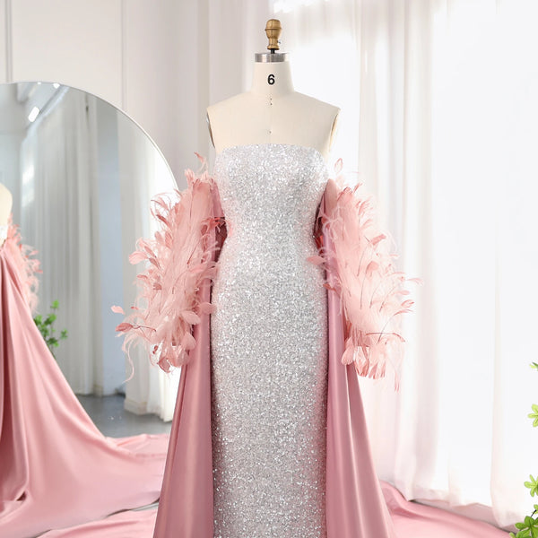 Vestido de Festa Luxuria Intensa Rosa com Plumas Brilho - Modelo Especial
