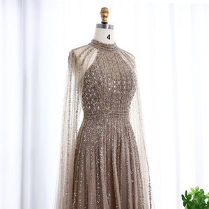 Vestido de Festa Luxo Longo com Manga Capa Beauty