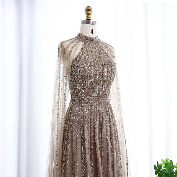 Vestido de Festa Luxo Longo com Manga Capa Beauty