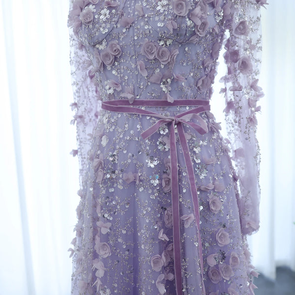 Vestido de Festa Longo Romântico Todo Decorado em Flores e Pedraria