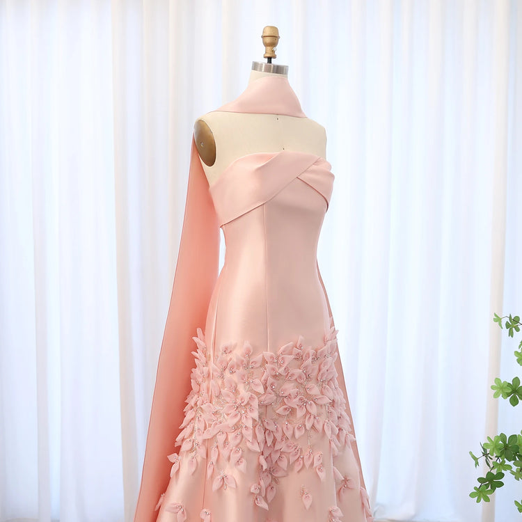 Vestido de Festa 3D Rosa Empoeirado Longo - Modelo Especial