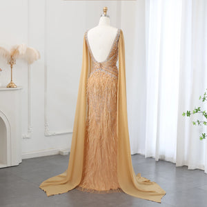 Vestido de Festa Sereia com Manga Capa Longo Exuberante - Modelo Especial