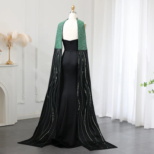 Vestido de Festa Gala Preto Modelo Sereia Duna com Detalhes em Pedrarias