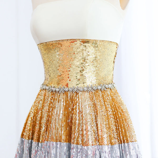 Vestido de Festa Gala com Paetês e Decote Strapless Azul Serenity