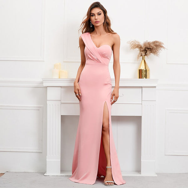 Vestido de Festa Longo com Ombro Assimétrico (Pronta Entrega)