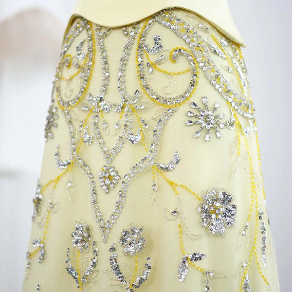 Vestido de Festa Longo Luxo com Cristais Saia em Renda