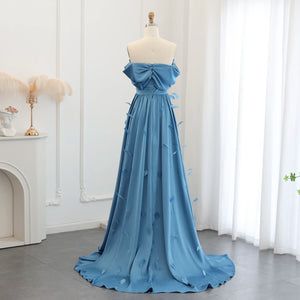 Vestido de Festa Azul Luxus com Cauda