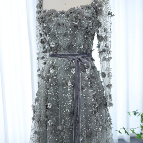 Vestido de Festa Longo Romântico Todo Decorado em Flores e Pedraria