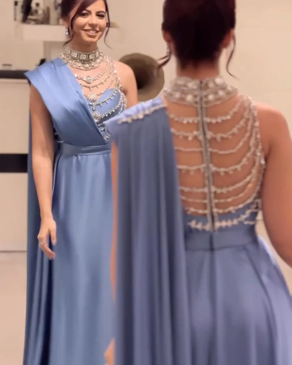 Vestido de Festa Luxo em Cetim e Jóias