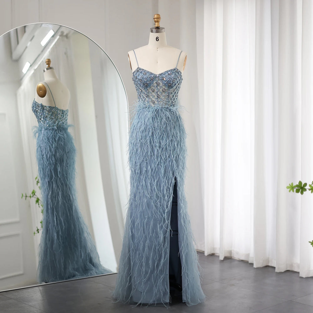 Vestido de Festa com Plumas e Alça Brilho - Modelo Especial