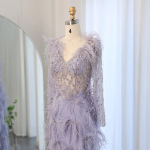 Vestido de Festa Longo com Plumas Roxo- Modelo Especial