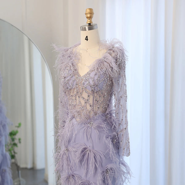 Vestido de Festa Longo com Plumas Roxo- Modelo Especial