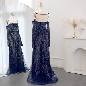 Vestido de Festa com Mangas Longas e Pedrarias