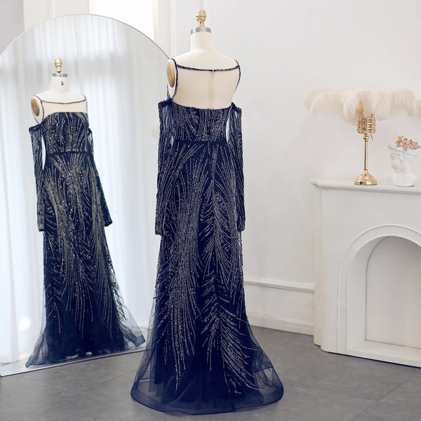 Vestido de Festa com Mangas Longas e Pedrarias