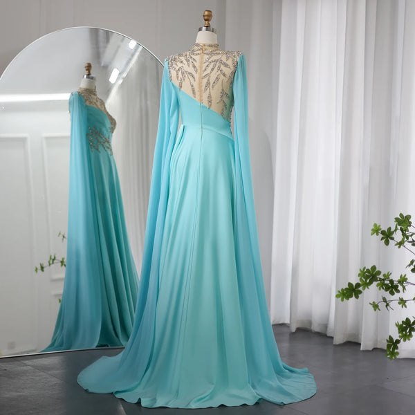 Vestido de Festa Longo Azul com Decorações Reais Douradas - Modelo Especial