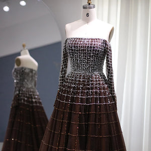 Vestido de Festa Luxo Ombro a Ombro em Terracota com Pedraria - Modelo Especial