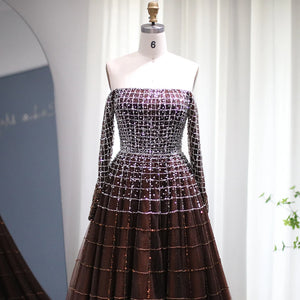 Vestido de Festa Luxo Ombro a Ombro em Terracota com Pedraria - Modelo Especial
