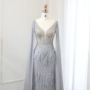 Vestido de Festa Sereia com Manga Capa Longo Exuberante - Modelo Especial