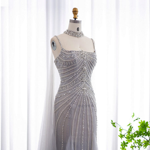 Vestido de Festa Longo Spider Cristais Azul Marinho
